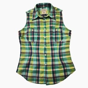 100% Cotton Arizona Plaid Sleeveless Button Down Top M